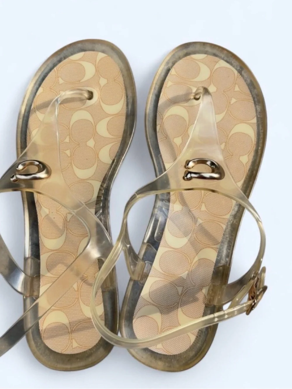 Coach Natalee Clear Jelly Thong Sandals in Gold-Tone